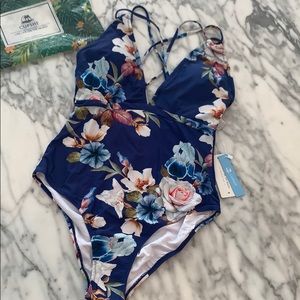 🌴NEW🌴 Cupshe Blue Floral one piece Swimsuit Med